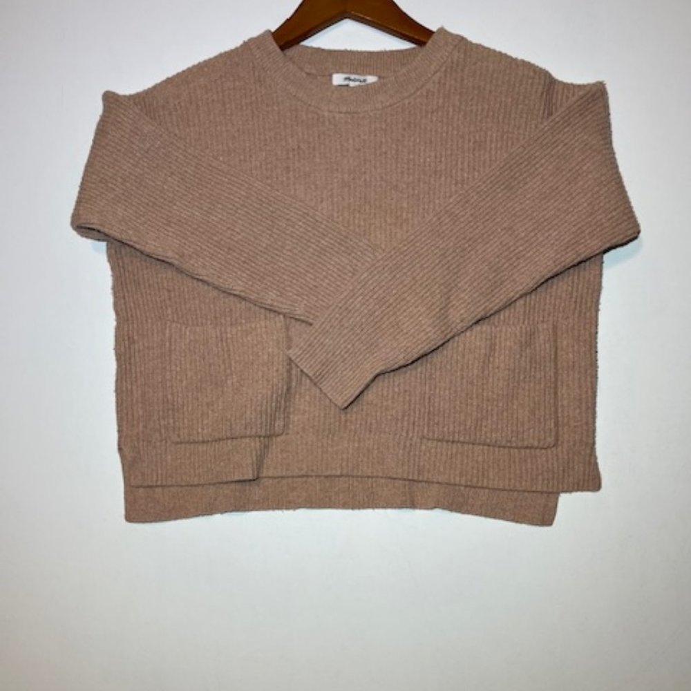 Women's Madewell Patch Pocket Pullover Long Sleeve Oversized Sweater Tan Sz M - Picture 1 of 6